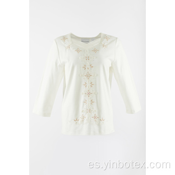 Tejido blanco con camiseta 3/4 manga emb